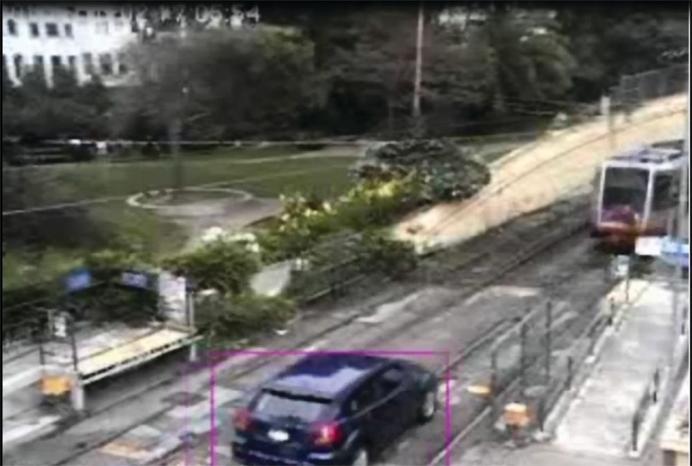 Strange behaviors like a car on railroad tracks can be easily spotted by behavior recognition cameras.