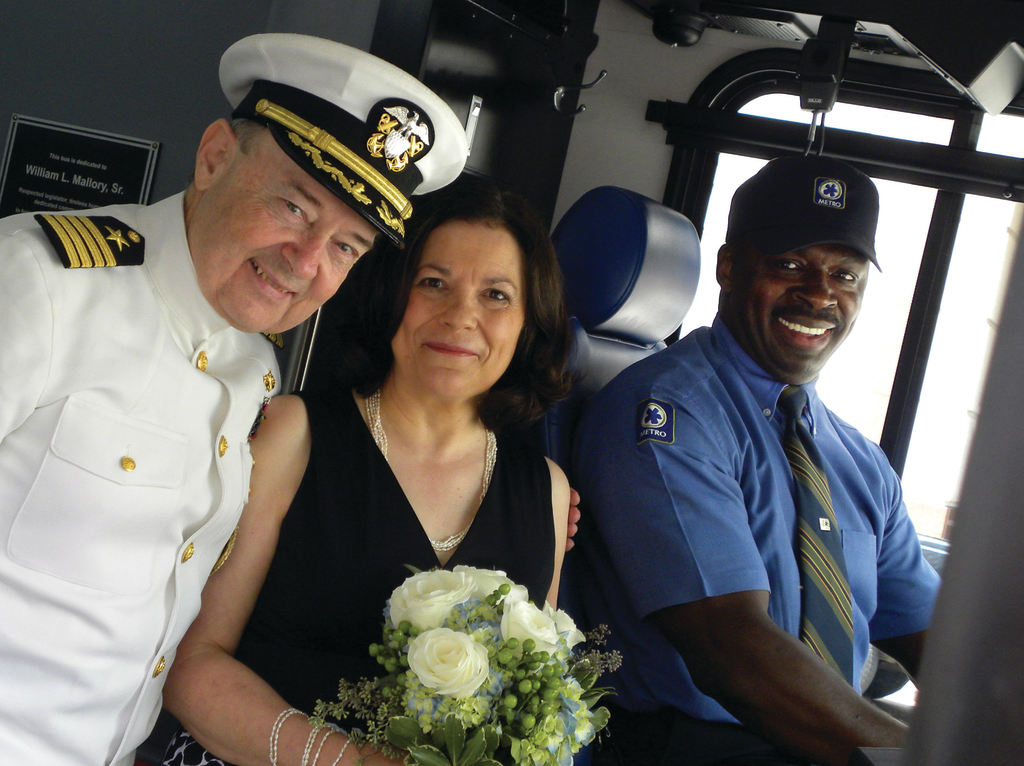 Cincinnatians Captain Rex and Anita Settlemoir, who met on Metro 38 years ago, renewed their vows with Metro Operator Orlando King.