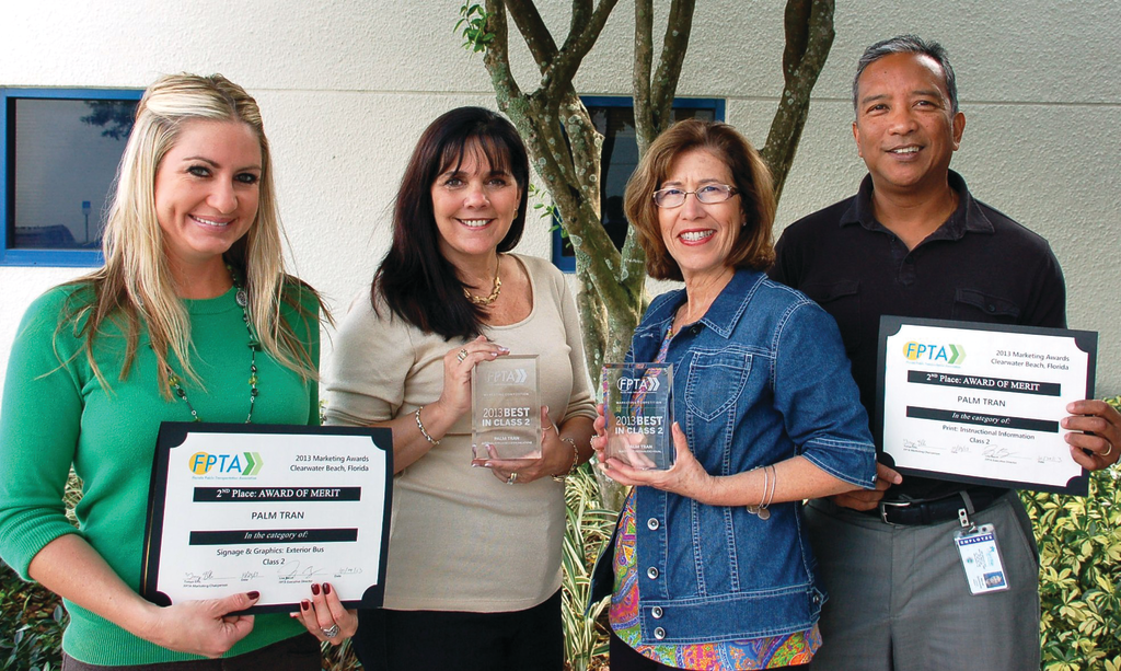 From left to right, Palm Tran Senior Public Relations Specialist Paula Girard, Marketing and Community Affairs Manager Liliane Finke, Senior Public Relations specialist RoseAnn LaBella-Voils and graphic designer II Steve Quismundo.