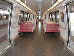 A 6000-series Metrorail car with resilient flooring. A 6000-series Metrorail car with resilient flooring.