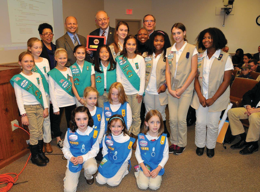 The Girl Scouts of Middle Tennessee presented city of Franklin leaders with a framed transportation patch.