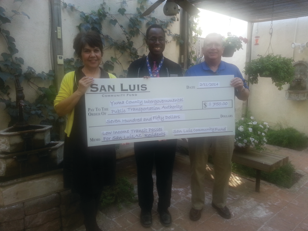 The Yuma Community Foundation contributed funds to provide for a transit pass for low income riders.