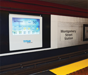 A digital signage display at the BART Montgomery Street station in San Francisco.