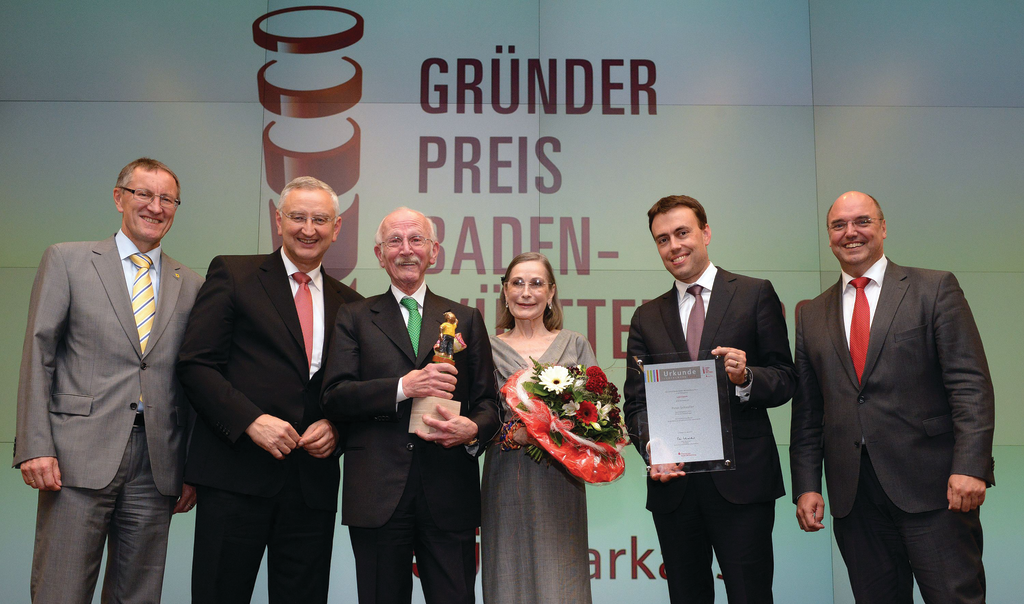 From left to right, District Head Roland Bernhard, Sparkassen President Peter Schneider, Senator h. c. Peter Schaufler, Christiane Schaufler-M&uuml;nch, Minister of Finance and Economics Dr. Nils Schmid, Michael Tillmann, member of the Kreissparkasse B&ouml;blingen board.