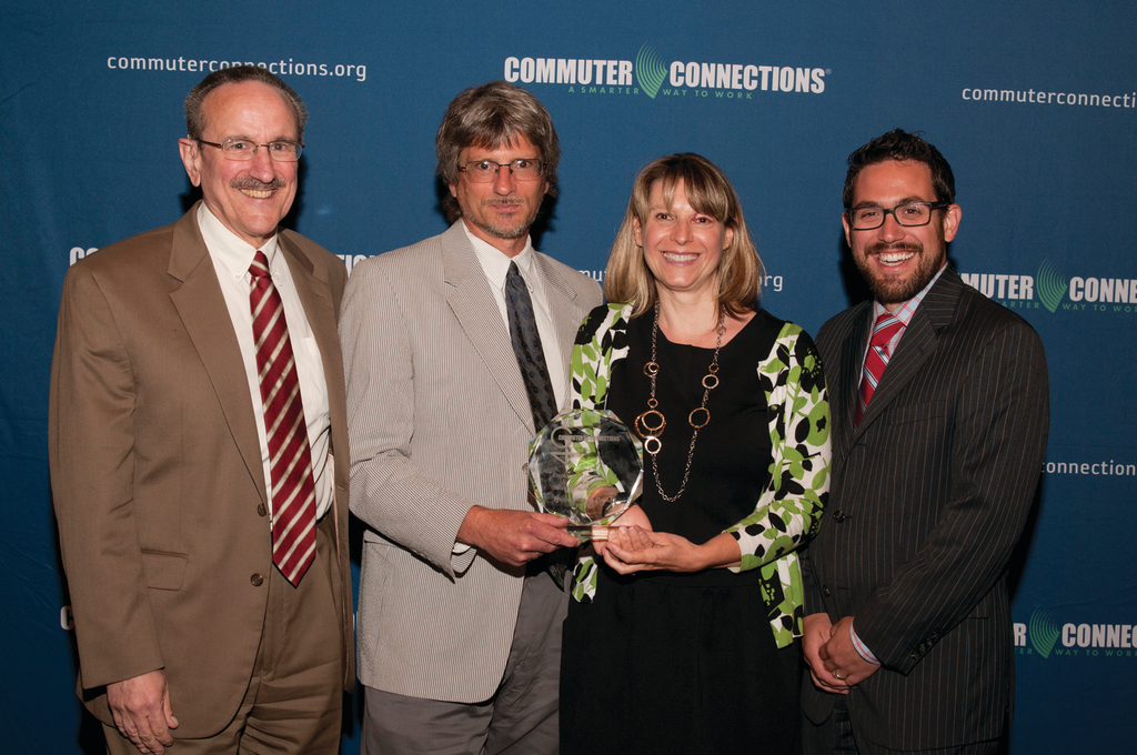 Accepting the Employer Services Sales Team Achievement Award are: Alfred Harf, PRTC Executive Director; Chuck Steigerwald, PRTC Manager of Service Planning and Quality Assurance; Holly Morello, PRTC Transportation Demand Management Specialist; and Peter Paz, Urban Trans Manager for Program Development and Management