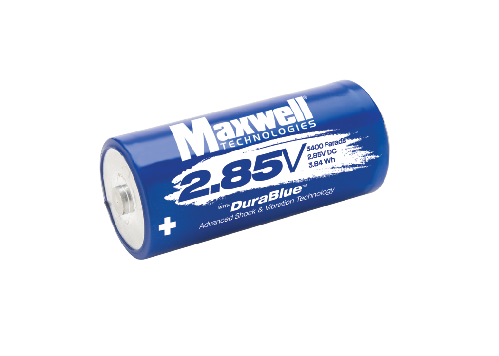 New 2.85-Volt, 3400-Farad cell with DuraBlue advanced shock and vibration technology to significantly improve reliability in transportation applications.