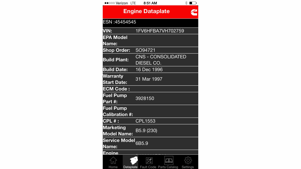 Cummins new app for Apple devices offers parts information and engine data for quick reference.