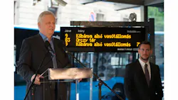 István Tarlós, Mayor of Budapest, and Dávid Vitézy, CEO of BKK, during the inauguration ceremony of the city’s new AVL system provided by IVU Traffic Technologies AG. István Tarlós, Mayor of Budapest, and Dávid Vitézy, CEO of BKK, during the inauguration ceremony of the city’s new AVL system provided by IVU Traffic Technologies AG.