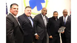 From left to righ, ATU Local 627 President Troy Miller, SORTA Board Vice Chair Ken Reed, SORTA Board Chair Jason Dunn, Metro Operator Jontay Love and Metro Interim CEO Darryl Haley. From left to righ, ATU Local 627 President Troy Miller, SORTA Board Vice Chair Ken Reed, SORTA Board Chair Jason Dunn, Metro Operator Jontay Love and Metro Interim CEO Darryl Haley.