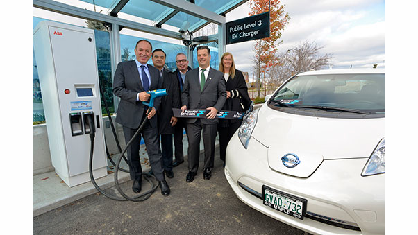 PowerStream's ribbon cutting cermony, with ABB's Terra 53 fast charger ready to serve EV drivers from the greater Toronto region.