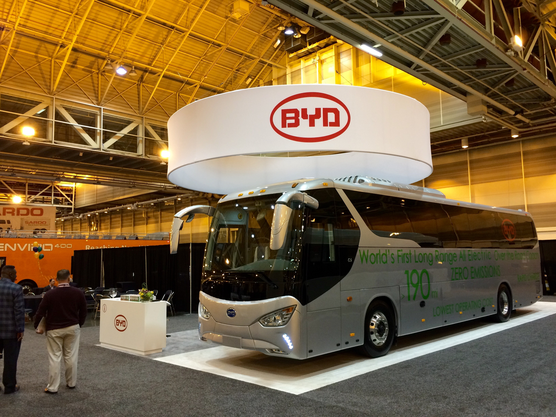 The BYD C9 unveiled at the 2015 United Motor Coach Association Expo.