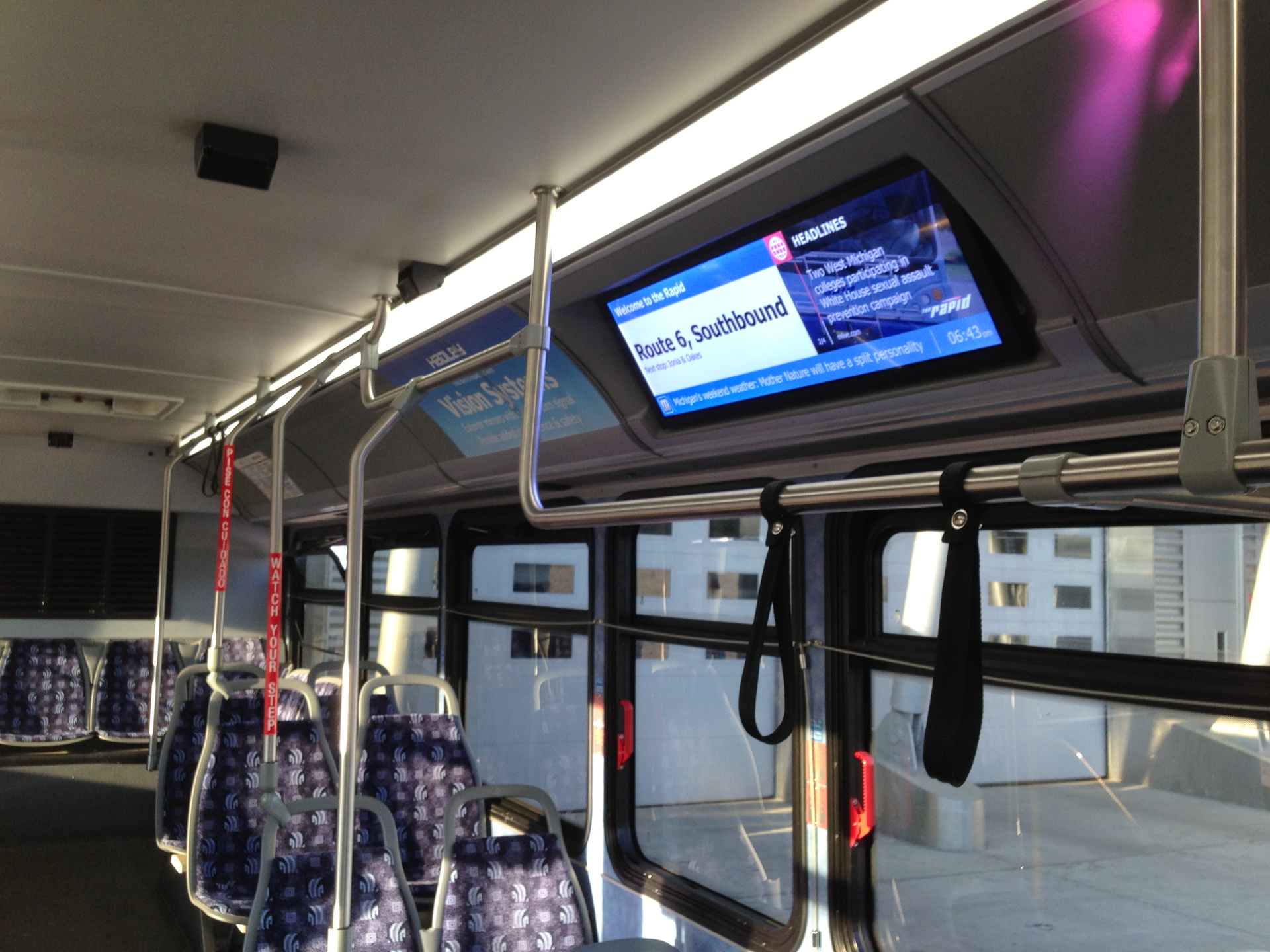 A digital signage pilot project in Grand Rapids, Michigan, put the devices on a bus route to inform riders about event information and real-time stop information.