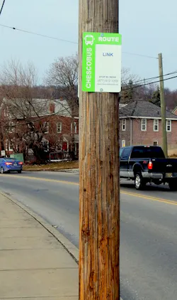 Chescobus, Chester County’s public transportation system, continues to rebrand the service by installing bus stop signs at every stop location on its two routes, Coatesville Link and Sccoot. Chescobus, Chester County’s public transportation system, continues to rebrand the service by installing bus stop signs at every stop location on its two routes, Coatesville Link and Sccoot.