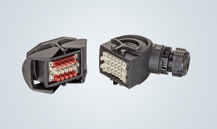 Han-Yellock bridge blocks in Han-Eco&circledR; 6 B bulkhead mounted housing and hood.