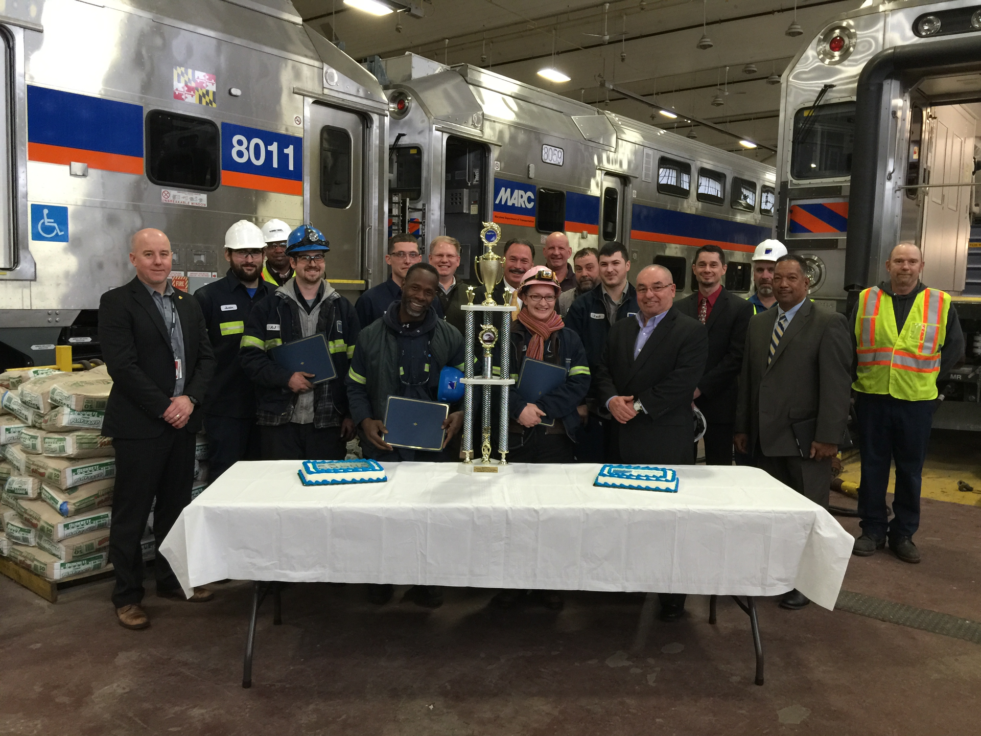 RailPlan mechanical team, RPI leadership, members from MTA Maryland and Bombardier Transportation celebrate one-year injury free.