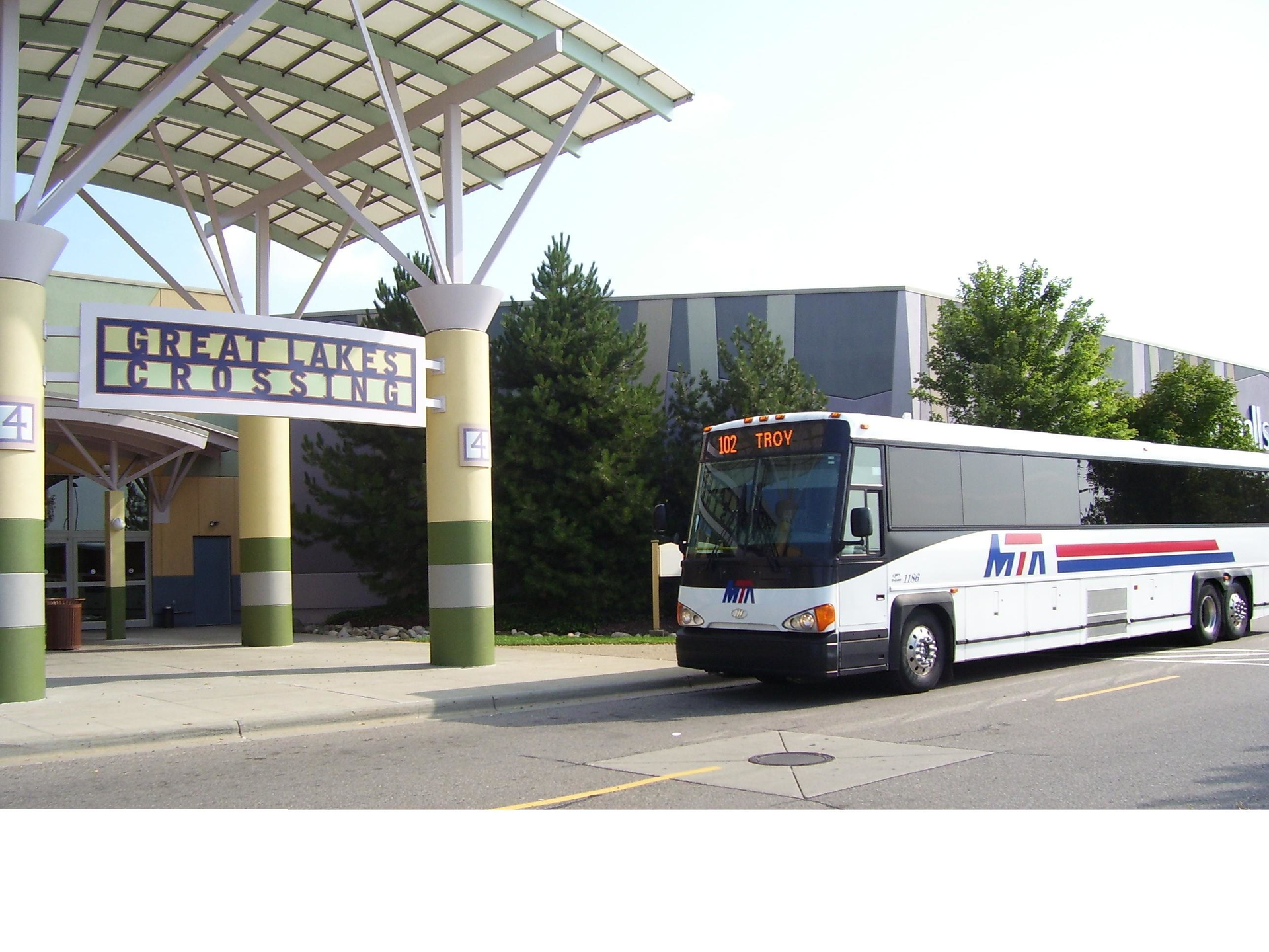 MTA bus dropping off employees at the Great Lakes Crossing Mall.