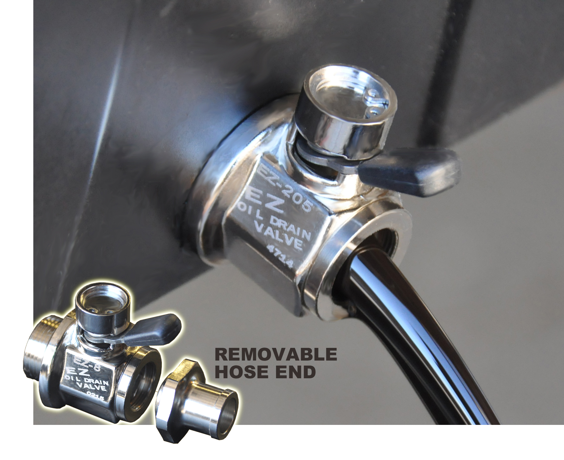 A hose end keeps oil away from units while being drained.