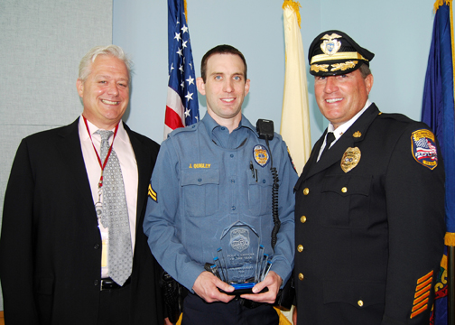 From left to right, DRPA CEO John Hanson, DRPA Police Officer of the Year Corporal John Quigley, DRPA Chief John Stief.