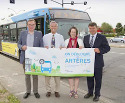 From left to right, Philippe Schnobb, chairman of the STM board of directors; Pierre Gagnier, Mayor of the borough of Ahuntsic-Cartierville and member of the STM Board of Directors; Émilie Thuillier, Ahuntsic district councilor; Marc Bélanger, Director Planning and Development networks, STM. From left to right, Philippe Schnobb, chairman of the STM board of directors; Pierre Gagnier, Mayor of the borough of Ahuntsic-Cartierville and member of the STM Board of Directors; Émilie Thuillier, Ahuntsic district councilor; Marc Bélanger, Director Planning and Development networks, STM.