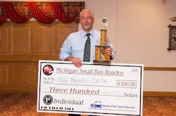 Mike Beech of CATA, individual winner of the 40th annual Small Bus Roadeo. Mike Beech of CATA, individual winner of the 40th annual Small Bus Roadeo.
