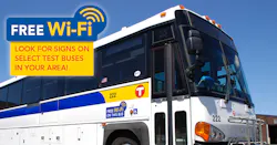 Look for signs next to the doors or in the sign above the windshield on Wi-Fi enabled buses. Look for signs next to the doors or in the sign above the windshield on Wi-Fi enabled buses.