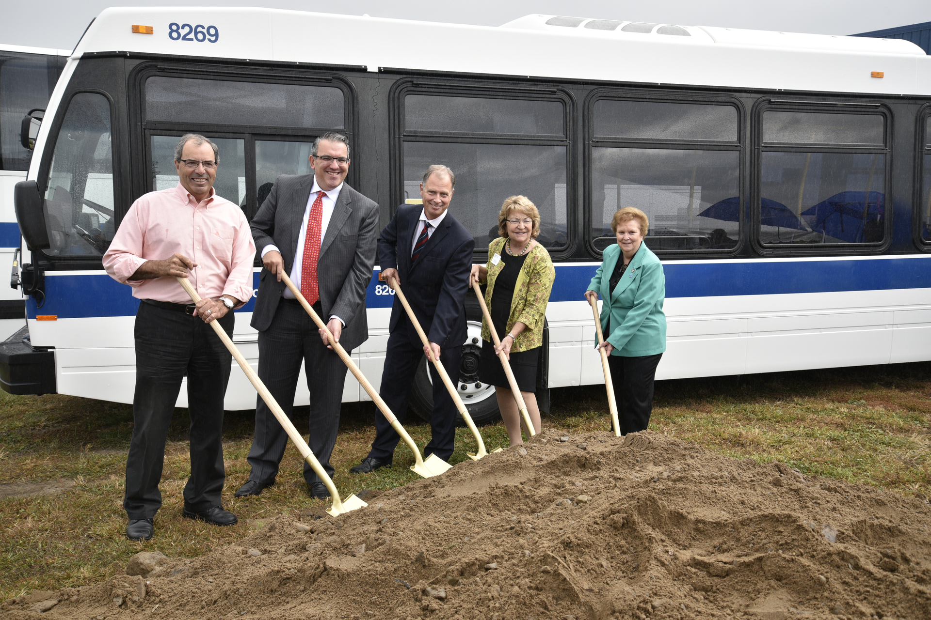 From left to right, Ted Luck, president, Luck Brothers; St&eacute;phane Leblanc, vice president operations, Volvo Buses North America; Ralph Acs, senior vice president, Volvo Buses Business Region Americas; Betty Little, New York State senator; Janet Duprey, New York State assemblywoman