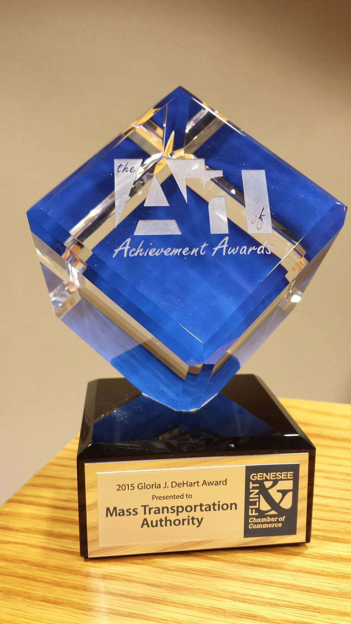 Ed Benning, Flint MTA&rsquo;s general manager/CEO was presented the award by Flint and Genesee Chamber of Commerce Chairperson, Robert Rummel.