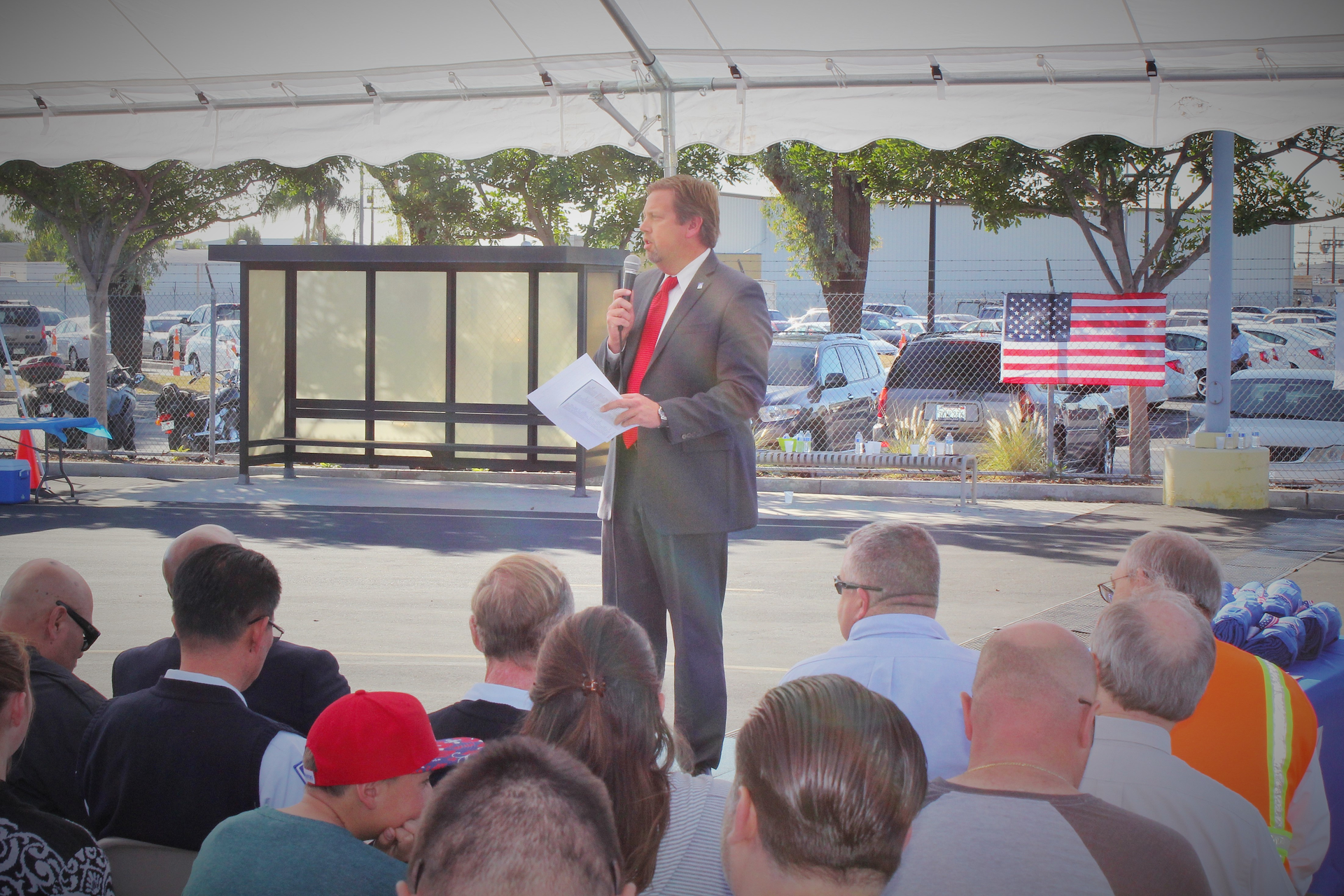 OCTA CEO Darrell Johnson speaks to a crowd of OCTA employees who served in the U.S. military during a veterans appreciation event Wednesday, Nov. 11 at the transportation agency&rsquo;s Garden Grove base.