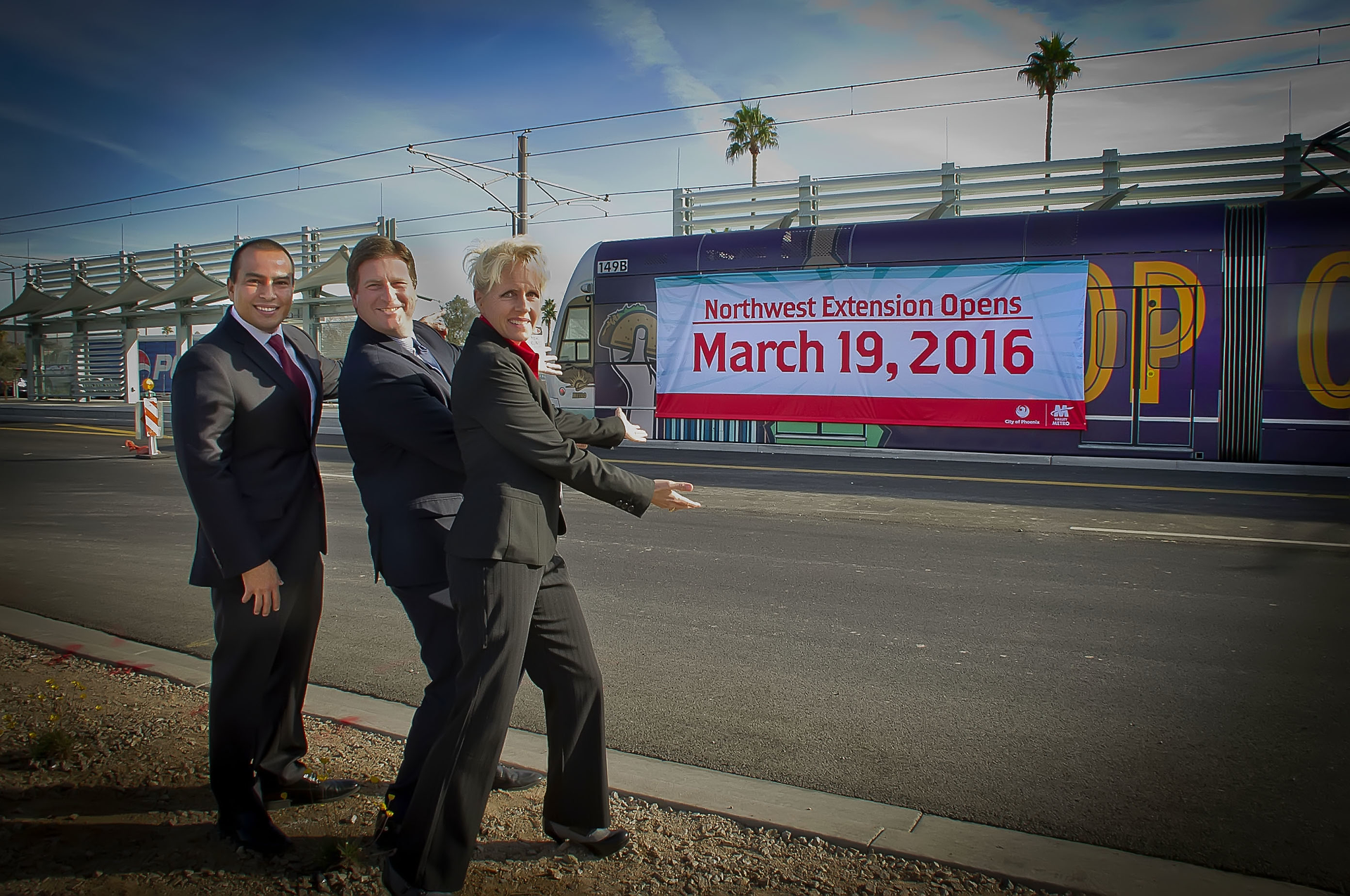 From left to right, Phoenix Vice Mayor Daniel Valenzuela, Phoenix Mayor Greg Stanton, Valley Metro Safety & Security Director Adrian Ruiz