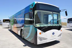 The BYD K9 pure electric shuttle bus at Sydney Airport. The BYD K9 pure electric shuttle bus at Sydney Airport.