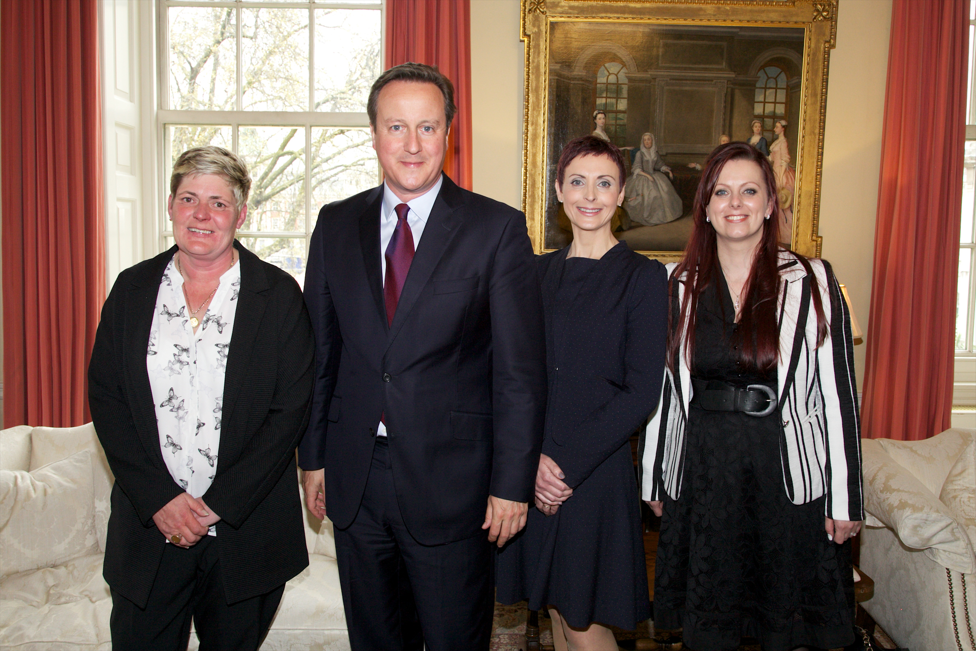 Picture shows National Express drivers Sharon Smith (left) and Anne-Marie Fearon (far right) meeting David Cameron.