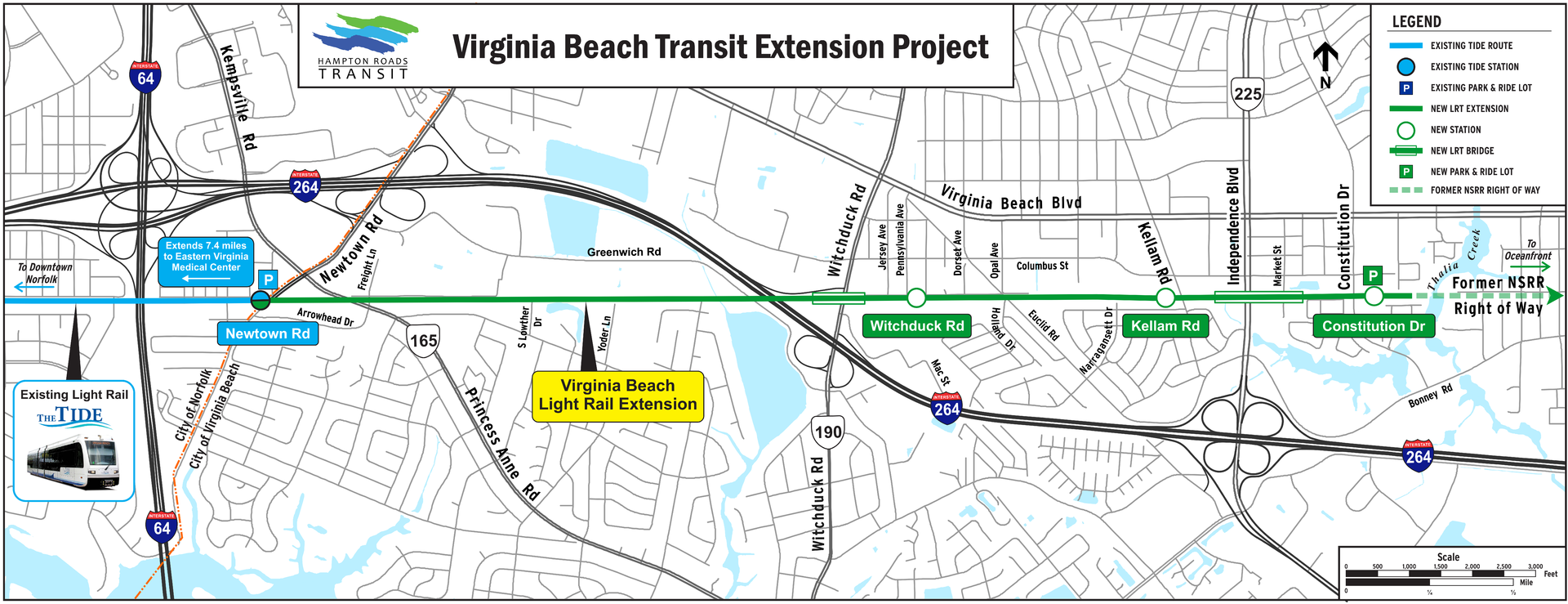 The 3.4 mile extension will include three additional stations and one park-and-ride at the new Town Center Station.