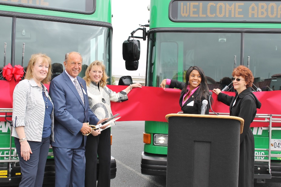 From the Left: Director of TransIT Services Nancy Norris, Frederick County Council President Bud Otis, County Executive Jan Gardner, Director of Maryland Energy Administration Leigh Williams, and Director of MTA&rsquo;s Office of Local Transit Support Beth Kreider