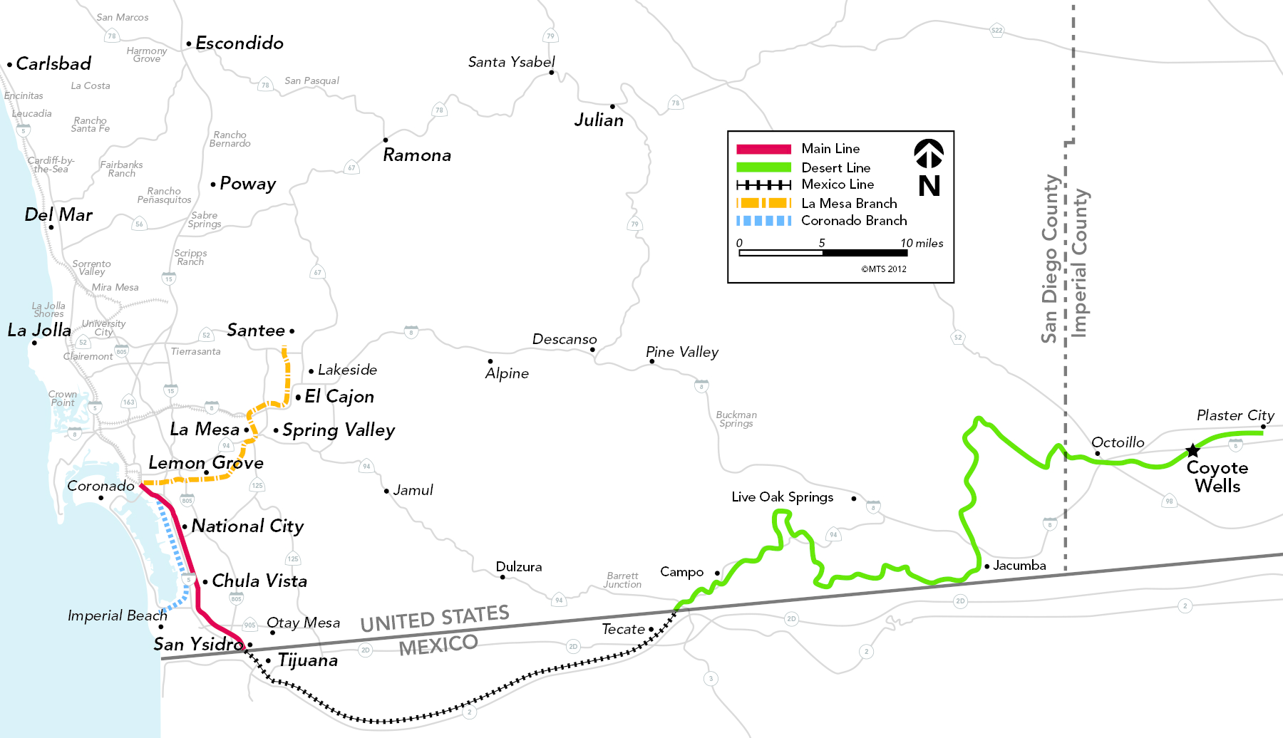 Map of the Desert Line Railroad