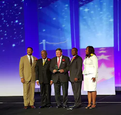 (l-r) Kevin Holzendorf (JTA Board of Directors Secretary); Isaiah Rumlin (JTA Board of Directors Vice Chair); Scott L. McCaleb (JTA Board of Directors Chairman); Nathaniel P. Ford Sr. (JTA Chief Executive Officer) and awards presenter Bacarra Sanderson Mauldlin (Birmingham-Jefferson County Transit Authority). (l-r) Kevin Holzendorf (JTA Board of Directors Secretary); Isaiah Rumlin (JTA Board of Directors Vice Chair); Scott L. McCaleb (JTA Board of Directors Chairman); Nathaniel P. Ford Sr. (JTA Chief Executive Officer) and awards presenter Bacarra Sanderson Mauldlin (Birmingham-Jefferson County Transit Authority).