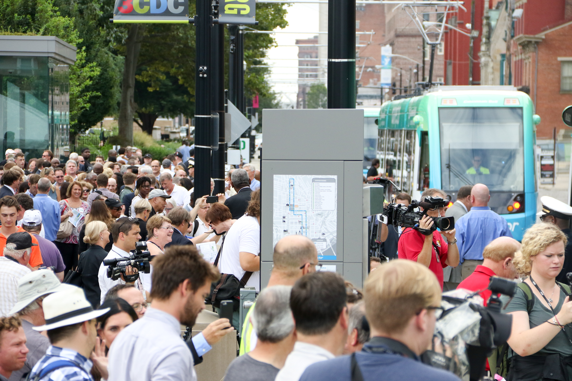 Large crowds turned out to celebrate the launch and take their first ride on the Cincinnati Bell Connector on Sept. 9.