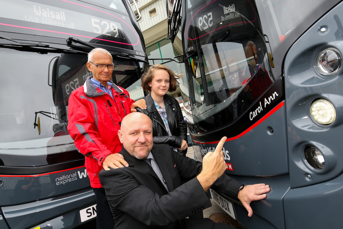Driver Nigel Matthews with 'Carol Ann', his father-in-law and his daughter.