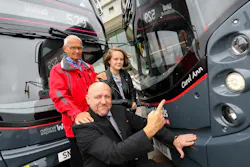 Driver Nigel Matthews with 'Carol Ann', his father-in-law and his daughter. Driver Nigel Matthews with 'Carol Ann', his father-in-law and his daughter.