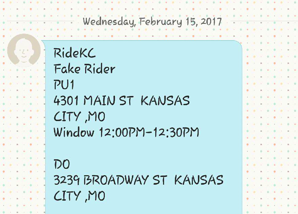 Sample of the automated trip reminder.