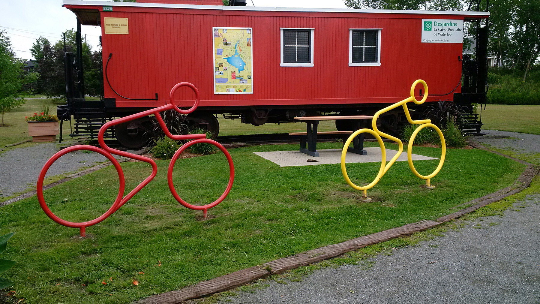 Bike shaped bike racks.