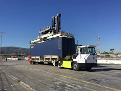 The BYD Class 8 yard truck, which can operate for 10+ hours between charges, on its way to Red Hook. The BYD Class 8 yard truck, which can operate for 10+ hours between charges, on its way to Red Hook.