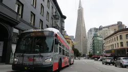 An Xcelsior XT60 IMC electric bus on service in San Francisco. An Xcelsior XT60 IMC electric bus on service in San Francisco.