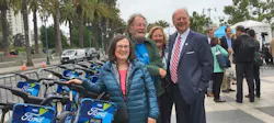 Celebrating the launch of Ford GoBike were MTC Commissioners (left to right) Julie Pierce, Jake Mackenzie (MTC chair), Amy Worth and Warren Slocum. Also on hand were Commissioners Alfredo Pedroza and Jane Kim. Celebrating the launch of Ford GoBike were MTC Commissioners (left to right) Julie Pierce, Jake Mackenzie (MTC chair), Amy Worth and Warren Slocum. Also on hand were Commissioners Alfredo Pedroza and Jane Kim.