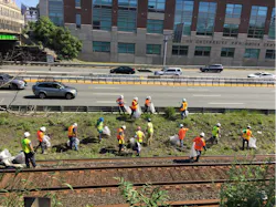 Crews collect trash between the Framingham/Worcester Line and the Massachusetts Turnpike. Crews collect trash between the Framingham/Worcester Line and the Massachusetts Turnpike.
