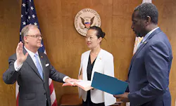 In this photo, Robert L. Sumwalt III (left) sworn in as the National Transportation Safety Board’s 14th Chairman during a brief ceremony held at NTSB headquarters on August 10, 2017. NTSB Board Member Bella T. Dinh-Zarr (center) NTSB Acting Managing Director Dennis Jones (right). In this photo, Robert L. Sumwalt III (left) sworn in as the National Transportation Safety Board’s 14th Chairman during a brief ceremony held at NTSB headquarters on August 10, 2017. NTSB Board Member Bella T. Dinh-Zarr (center) NTSB Acting Managing Director Dennis Jones (right).