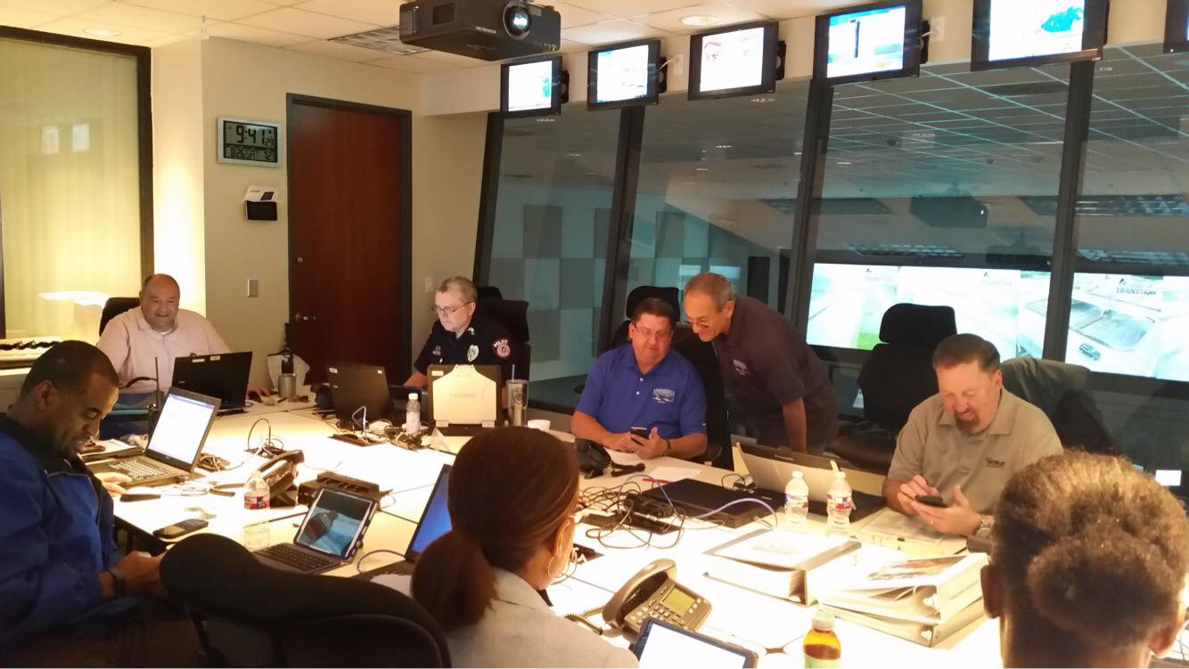 'The CEO, Chief Officers representing Operations, Police, Customer Service, Safety and Media are all here at Houston TranStar ensuring we keep you safe on our system as #HurricaneHarvey affects the Houston area.' - Houston Metro/Facebook