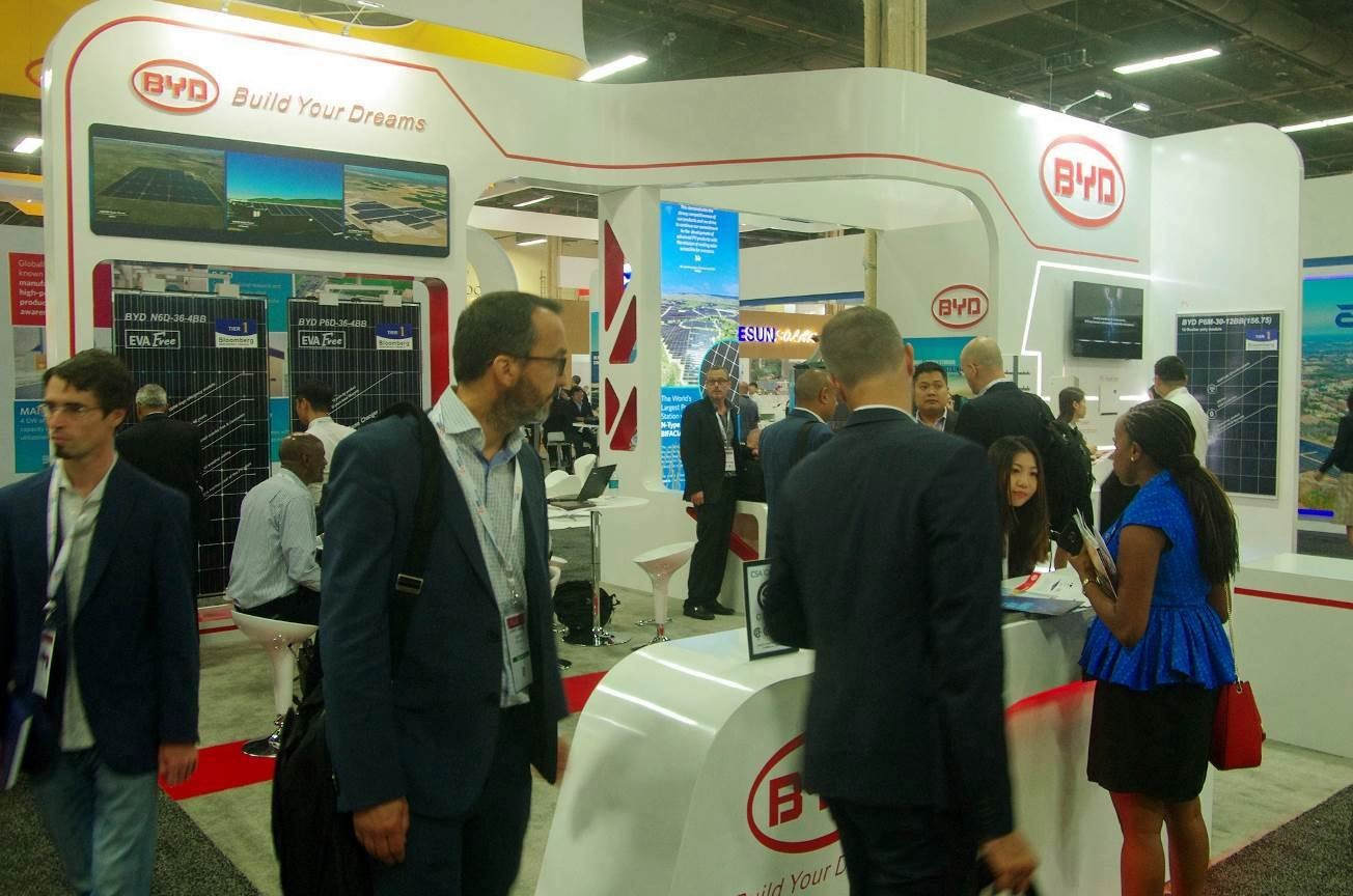 Visitors at the BYD booth.