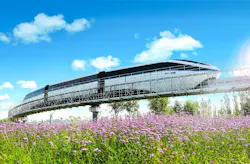 BYD’s first commercial SkyRail line launched in Yinchuan in Northwest China. BYD’s first commercial SkyRail line launched in Yinchuan in Northwest China.