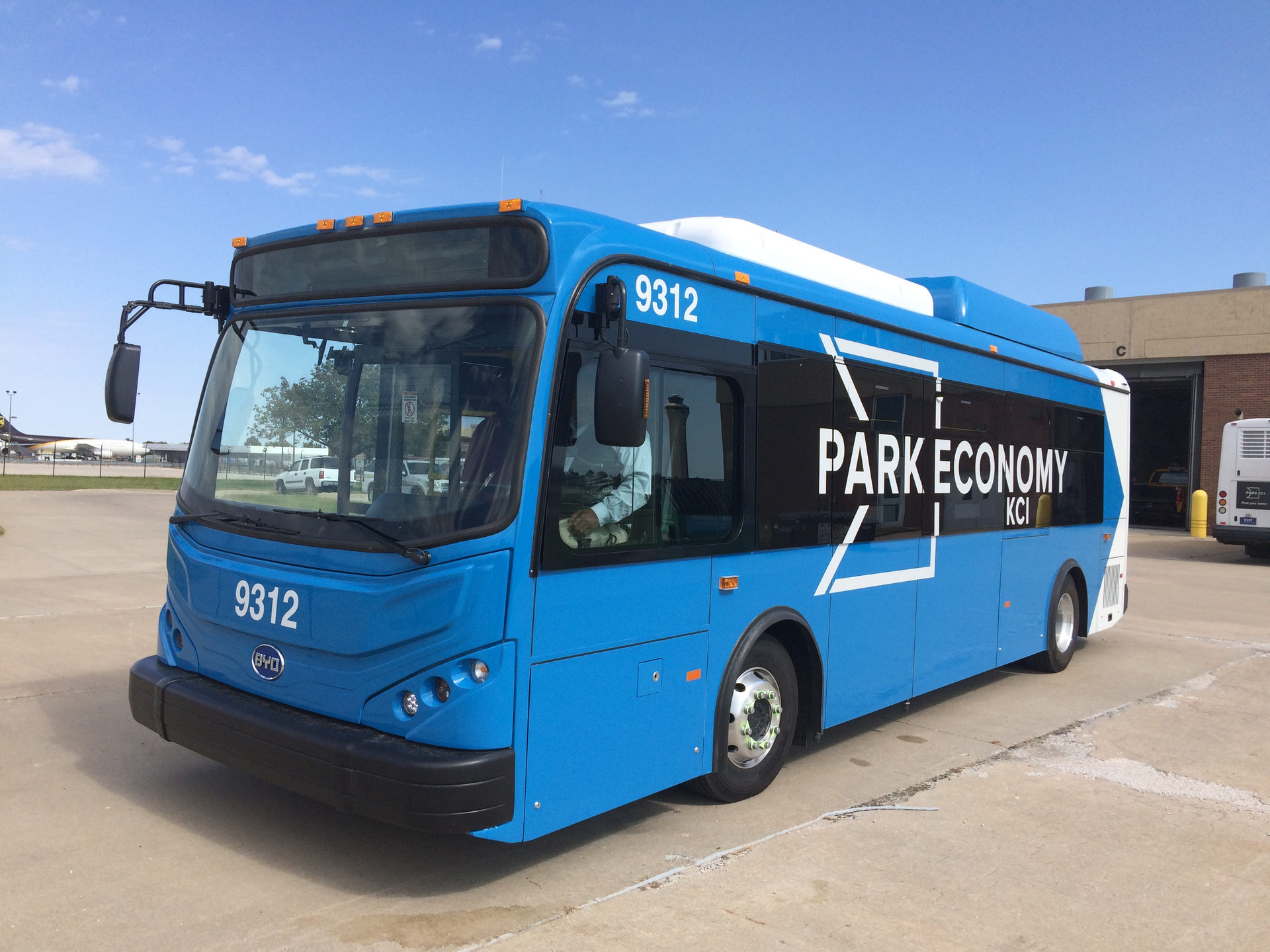 BYD battery-electric coach buses for Kansas City Airport.