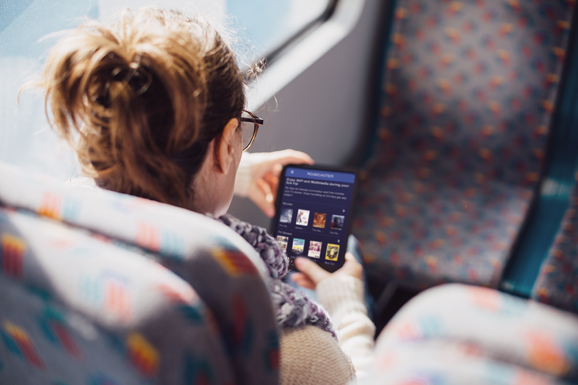 Roadcaster Infotainment offers bus and coach travelers a whole range of features including wi-fi hotspots, movies and TV shows. Roadcaster wi-fi provides passengers with a reliable onboard connection.
